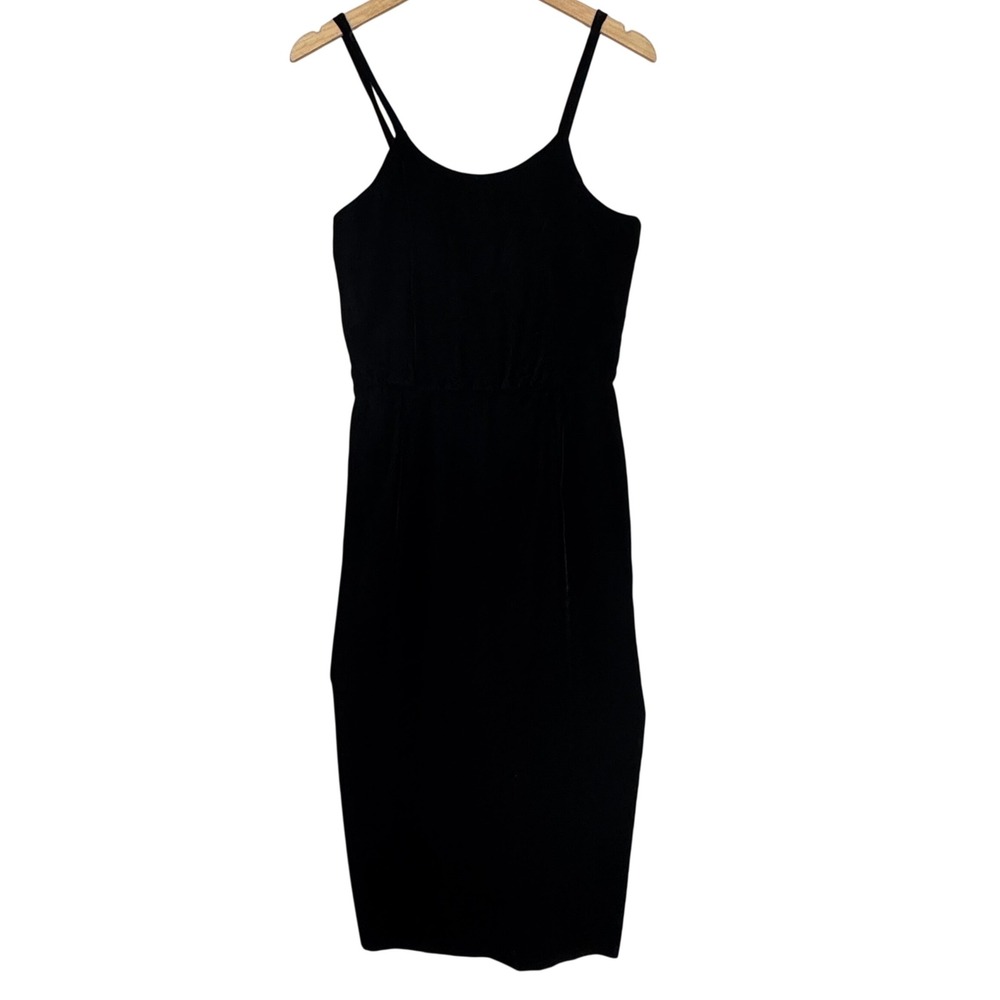 Samantha‎ Black Velvet Midi Sheath Dress Spaghetti Straps USA Made Size 6